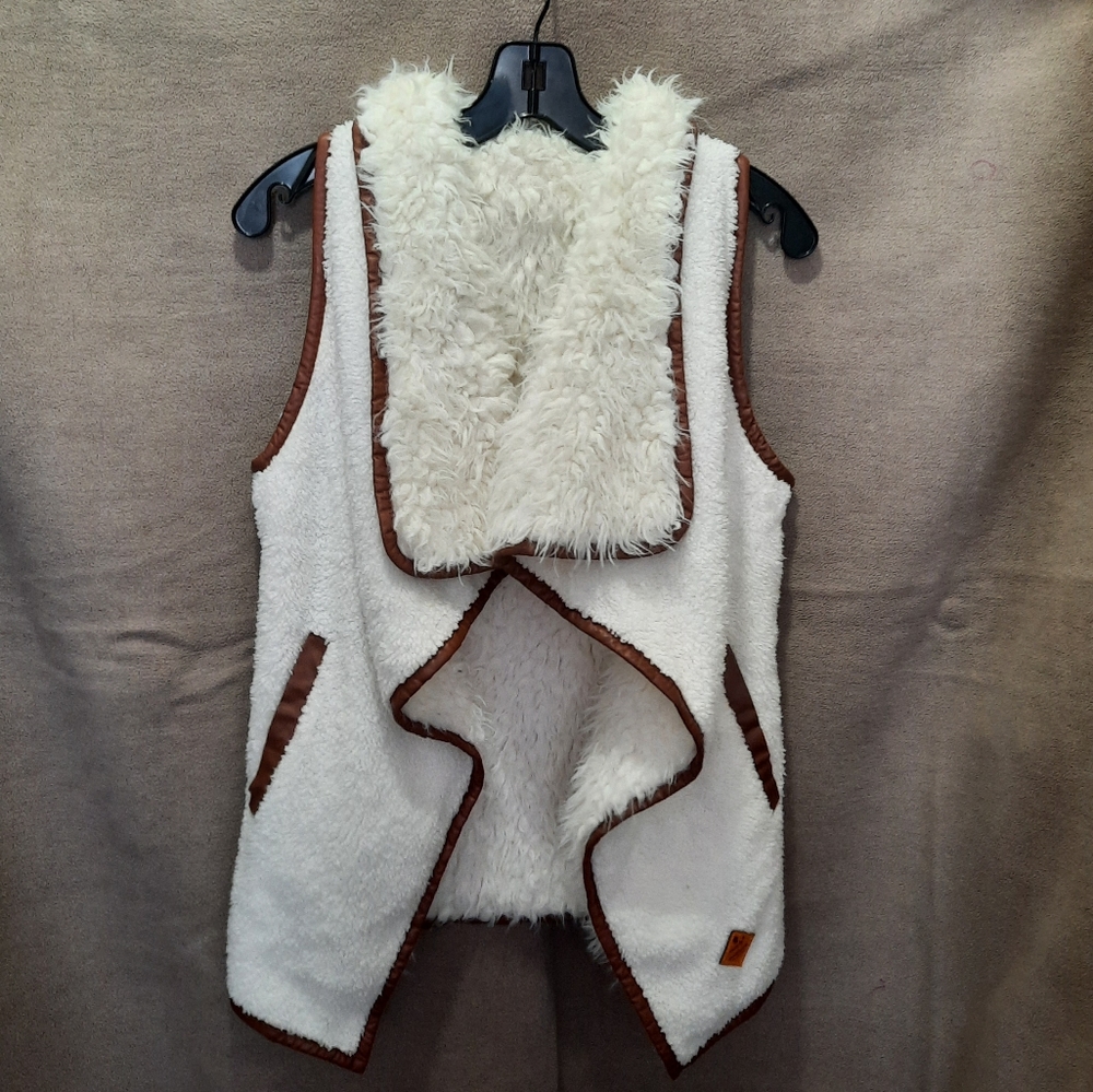 Simply Southern Cream Sherpa Vest with Brown Trim